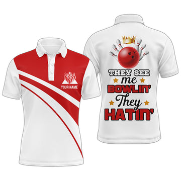 Red & White Personalised Bowling Polo Shirt for Men B12