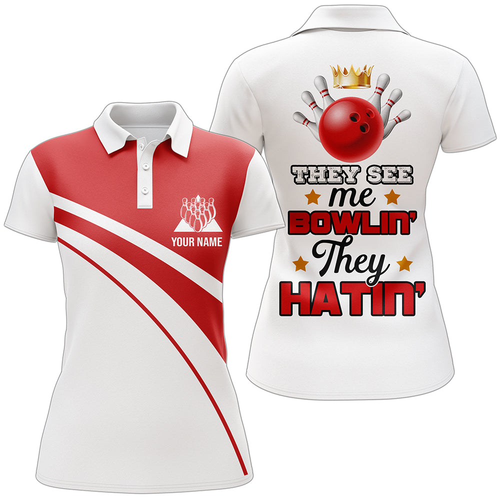 Personalised Red & White Bowling Polo Shirt for Women B13