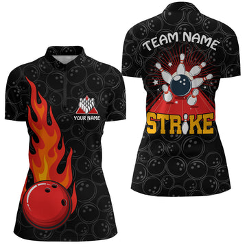 Women's Custom Black Bowling Quarter-Zip Shirt B257