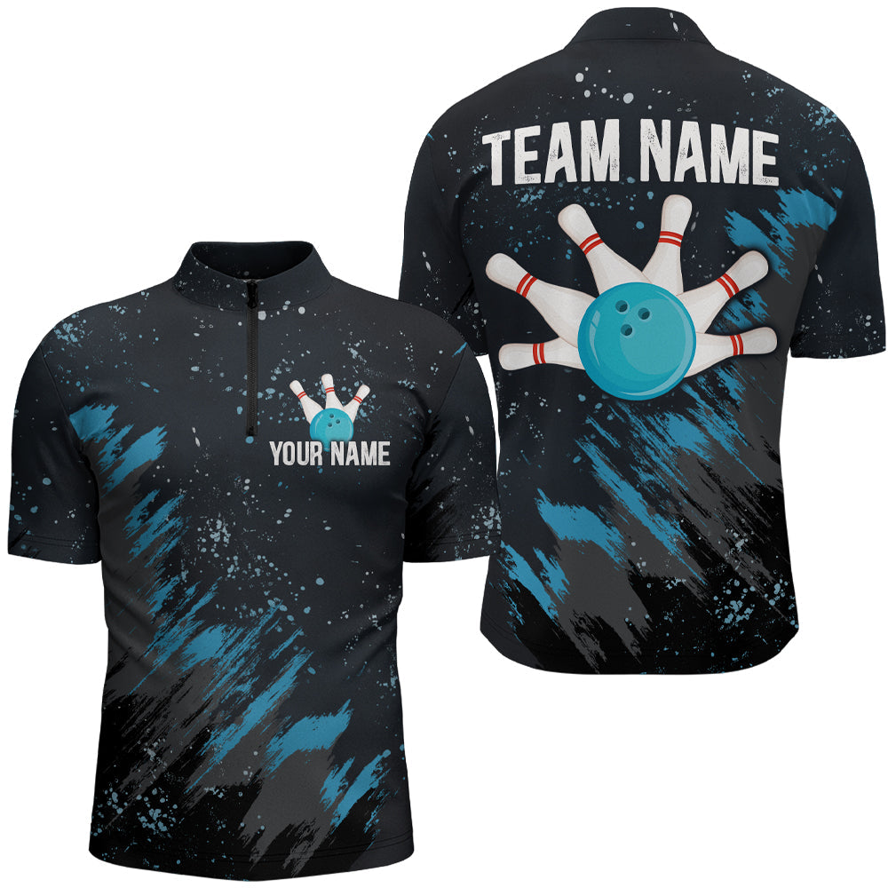 Custom Blue Bowling Jersey 1/4 Zip for Men & Women B486