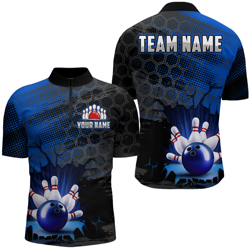 Custom Blue Unisex Bowling Quarter-Zip Jersey B533