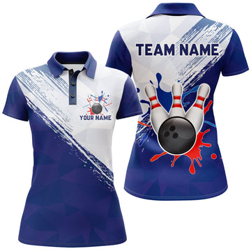Women's Retro Blue Bowling Polo Shirt B201