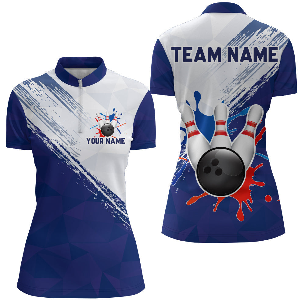 Blue Women's Retro Bowling Quarter-Zip Jersey B203