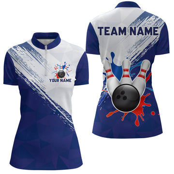 Blue Women's Retro Bowling Quarter-Zip Jersey B203