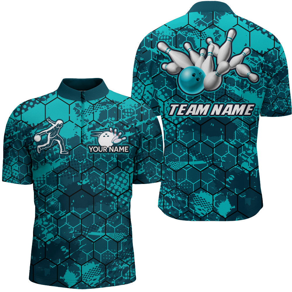 Turquoise Bowling Quarter-Zip Shirt for Men B255