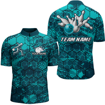 Turquoise Bowling Quarter-Zip Shirt for Men B255