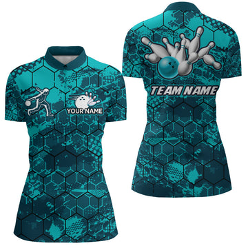 Turquoise Women's Bowling Quarter-Zip Jersey B255