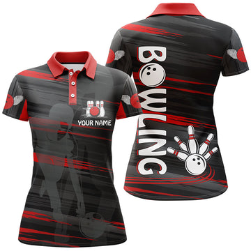 Custom Red & Black Bowling Polo Shirt for Women B08