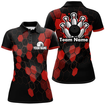 Black & Red Women's Bowling Team Polo Shirt B315