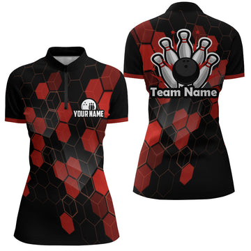 Black & Red Women's Bowling Quarter-Zip Jersey B315