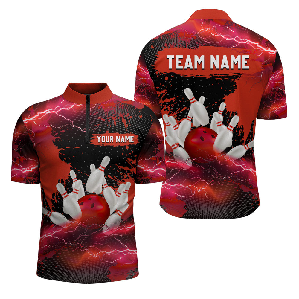 Custom Red Bowling Quarter-Zip Shirts for Men & Women - Lightning Thunder Team Jerseys B455