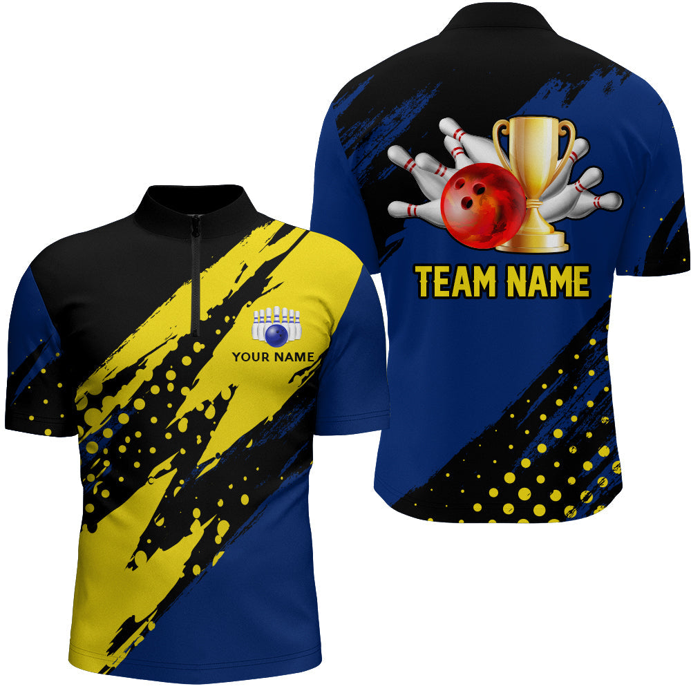 Men's Black & Blue Bowling Quarter-Zip Shirt B154