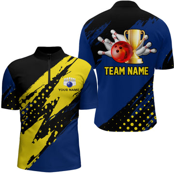Men's Black & Blue Bowling Quarter-Zip Shirt B154