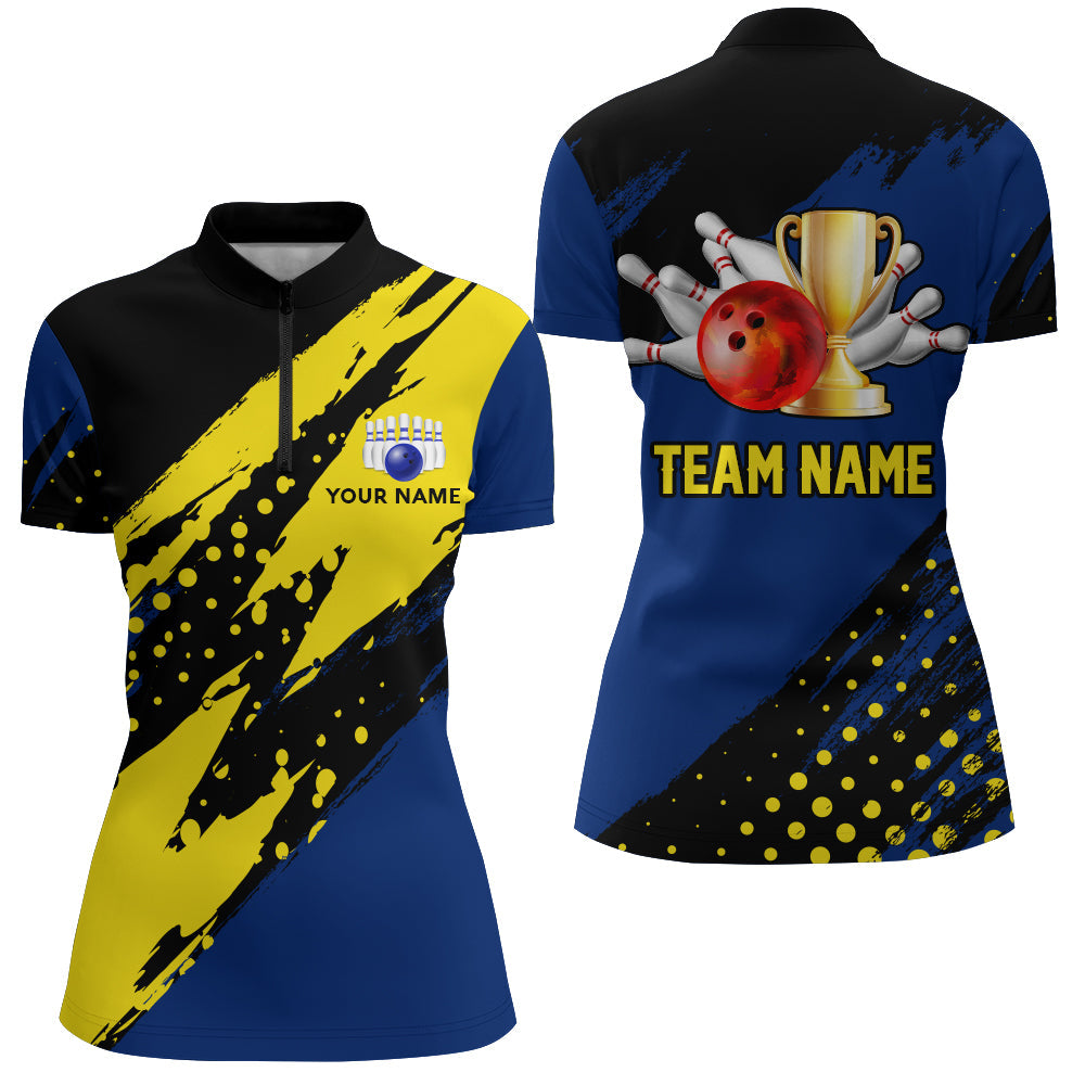 Women's Black & Blue Bowling Quarter-Zip Jersey B155