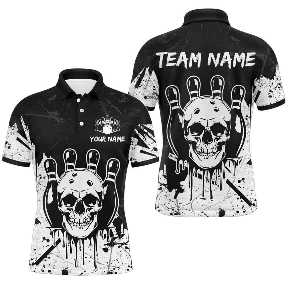 Black Skull Bowling Polo Shirt for Men & Women - Custom Team Halloween Jersey B552