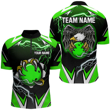 Custom Eagle Bowling Team Quarter Zip Jerseys - Green - Unisex B468