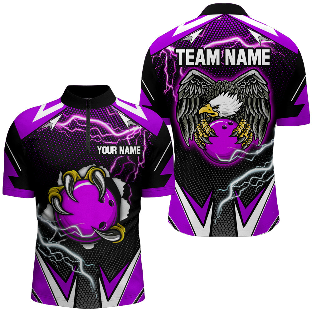 Custom Eagle Purple Bowling Quarter Zip Shirts for Men & Women B468