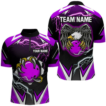 Custom Eagle Purple Bowling Quarter Zip Shirts for Men & Women B468