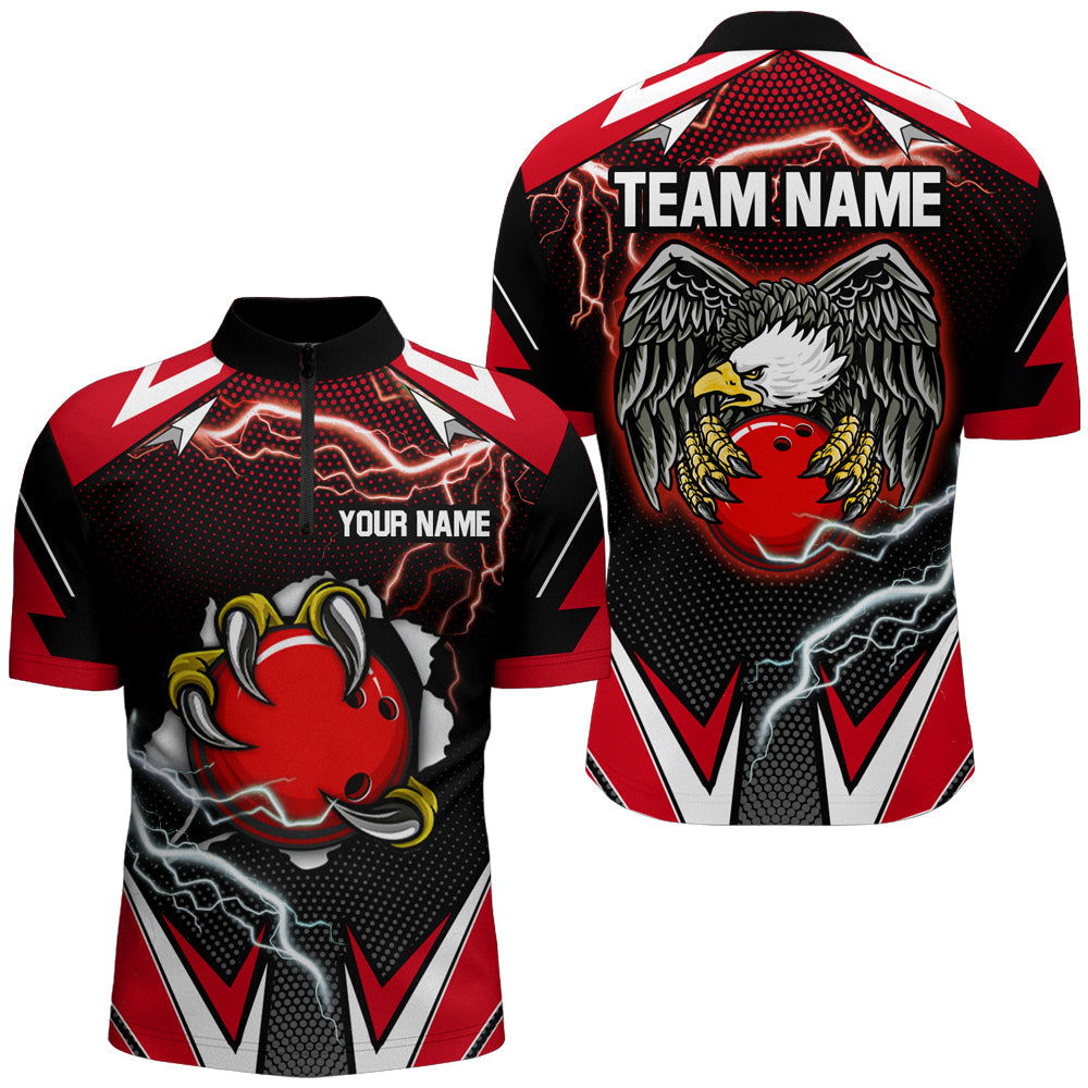 Red Custom Eagle Quarter Zip Bowling Shirts for Men & Women B468
