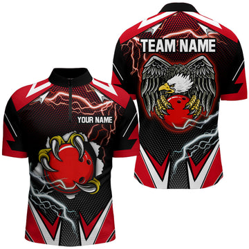 Red Custom Eagle Quarter Zip Bowling Shirts for Men & Women B468