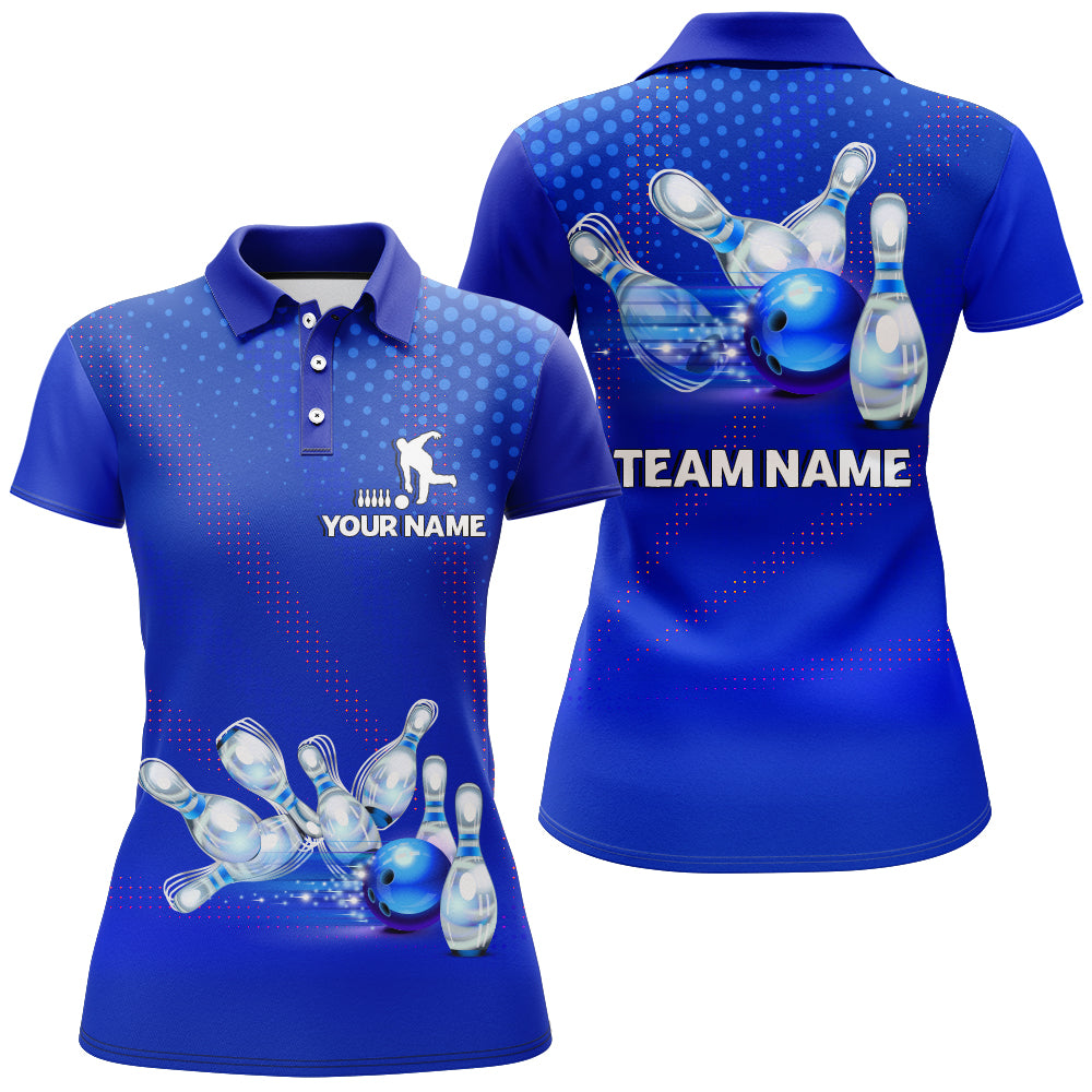 Blue Women's Bowling Polo Shirt - 3D Team Jersey B241