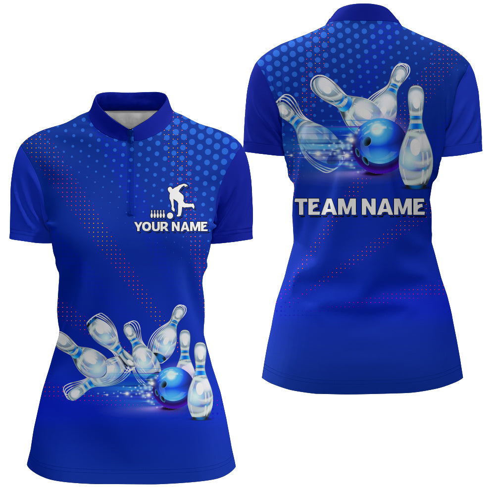 Blue Women's Bowling Quarter-Zip Team Jersey B243