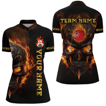 Women's Flame Bowling Team 1/4 Zip Shirt B333