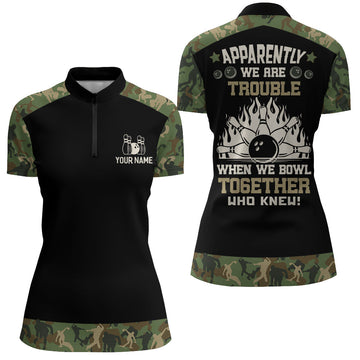 Custom Women's Bowling 1/4 Zip Shirt - "We Are Trouble" Theme B93