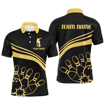 Men's Vintage Black & Gold Bowling Polo Shirt B114