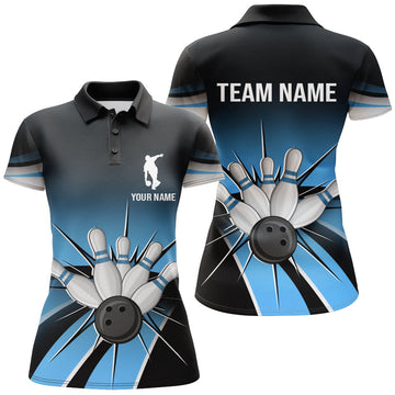 Vintage Black & Blue Bowling Polo Shirt for Women B119