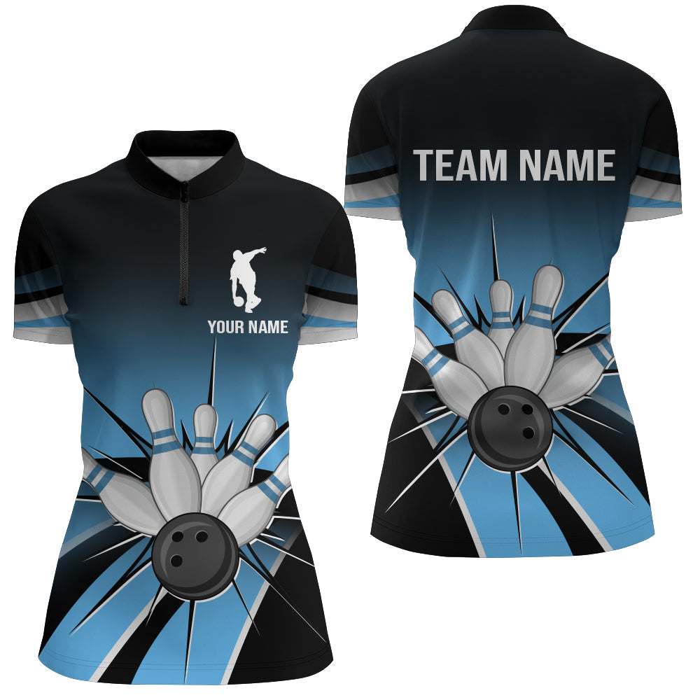 Black & Blue Vintage Bowling Quarter-Zip Jersey for Women B121