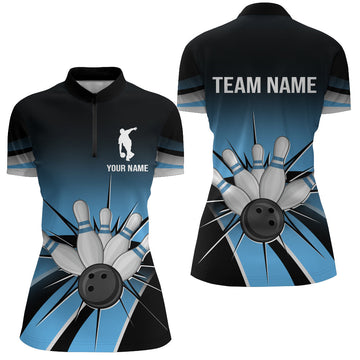 Black & Blue Vintage Bowling Quarter-Zip Jersey for Women B121