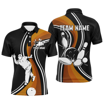 Men's Black & Orange Personalised Bowling Polo Shirt B126