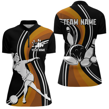 Personalised Black & Orange Women's Bowling Quarter-Zip Jersey B129