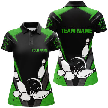 Black & Green Women's Vintage Bowling Polo Shirt B131