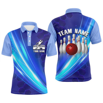 Men's Custom Navy Bowling Polo Shirt B39