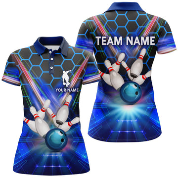 Blue Women's Bowling Polo Shirt - Custom Name 3D Team Jersey B44