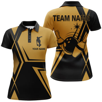Women's Vintage Black & Gold Bowling Jersey Polo B145