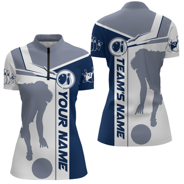 Personalised Navy Bowling Quarter-Zip Shirt for Women B281