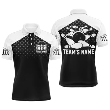 Black & White Bowling Polo Shirt for Men - Custom Name & Team Jersey B18