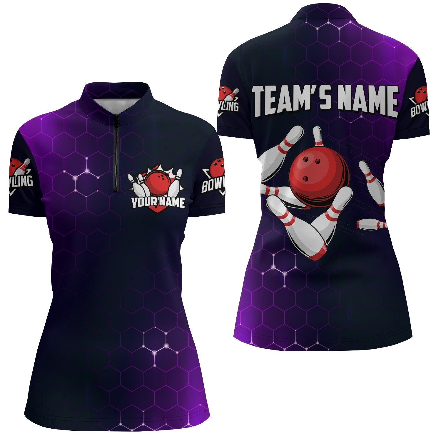 Women's Purple Bowling Quarter-Zip Jersey B258