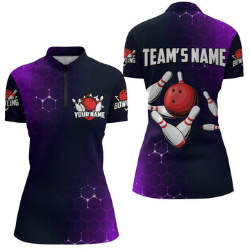 Women's Purple Bowling Quarter-Zip Jersey B258