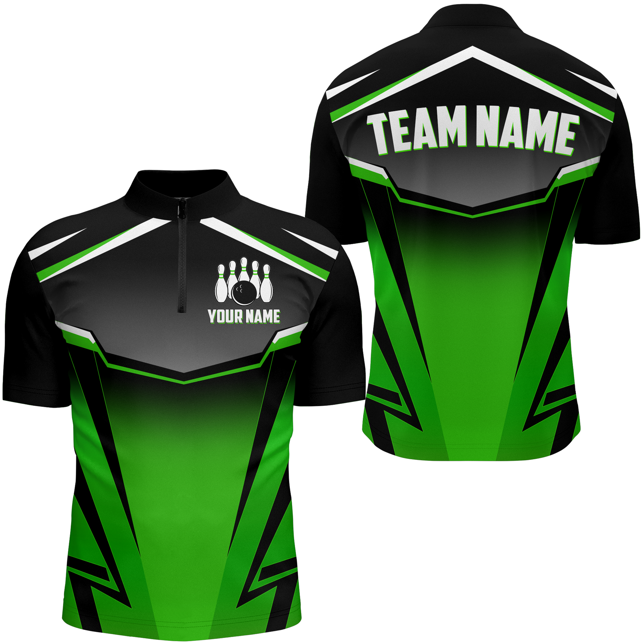 Green Unisex Bowling Team 1/4 Zip Jersey B530