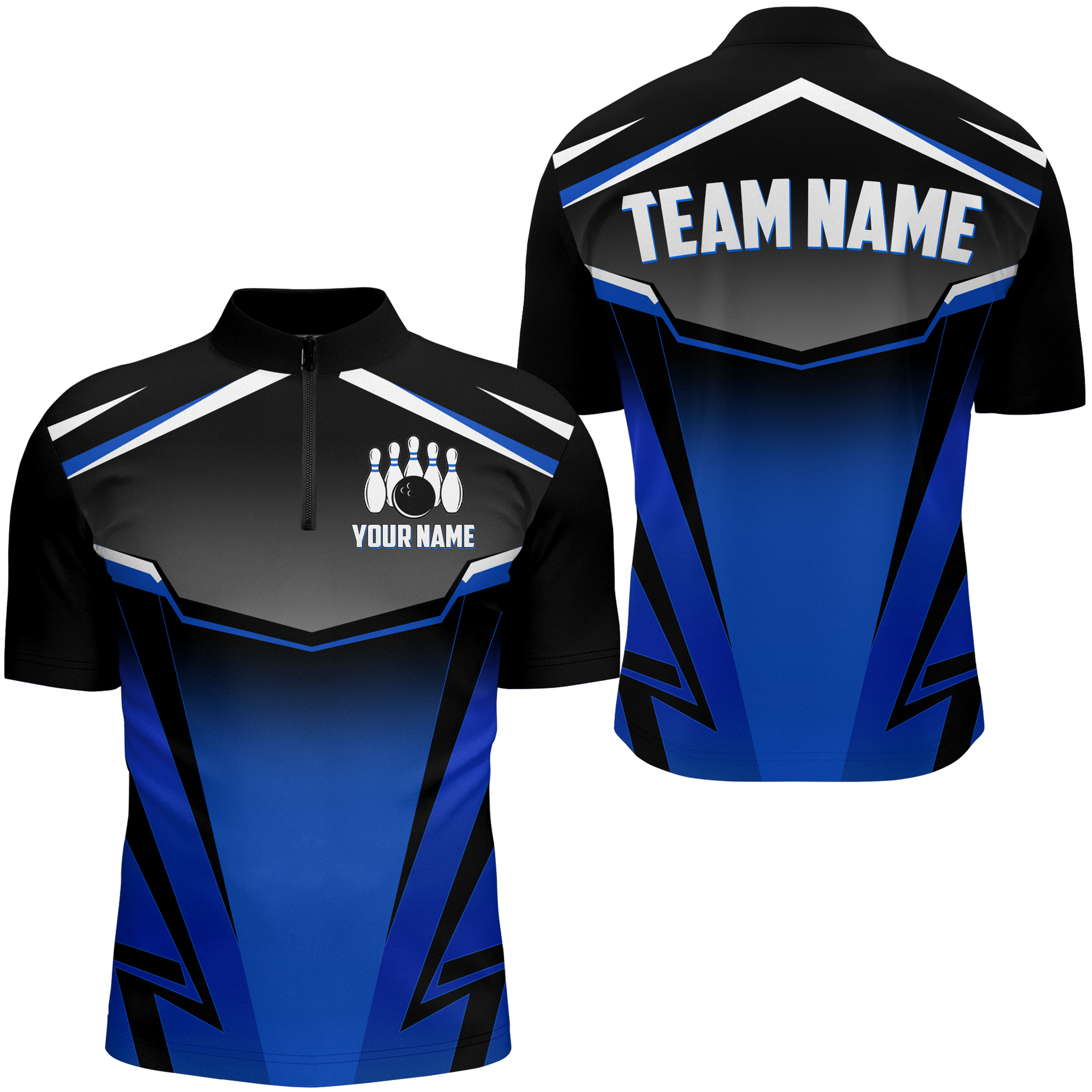 Blue Unisex 1/4 Zip Bowling Team Jersey B530