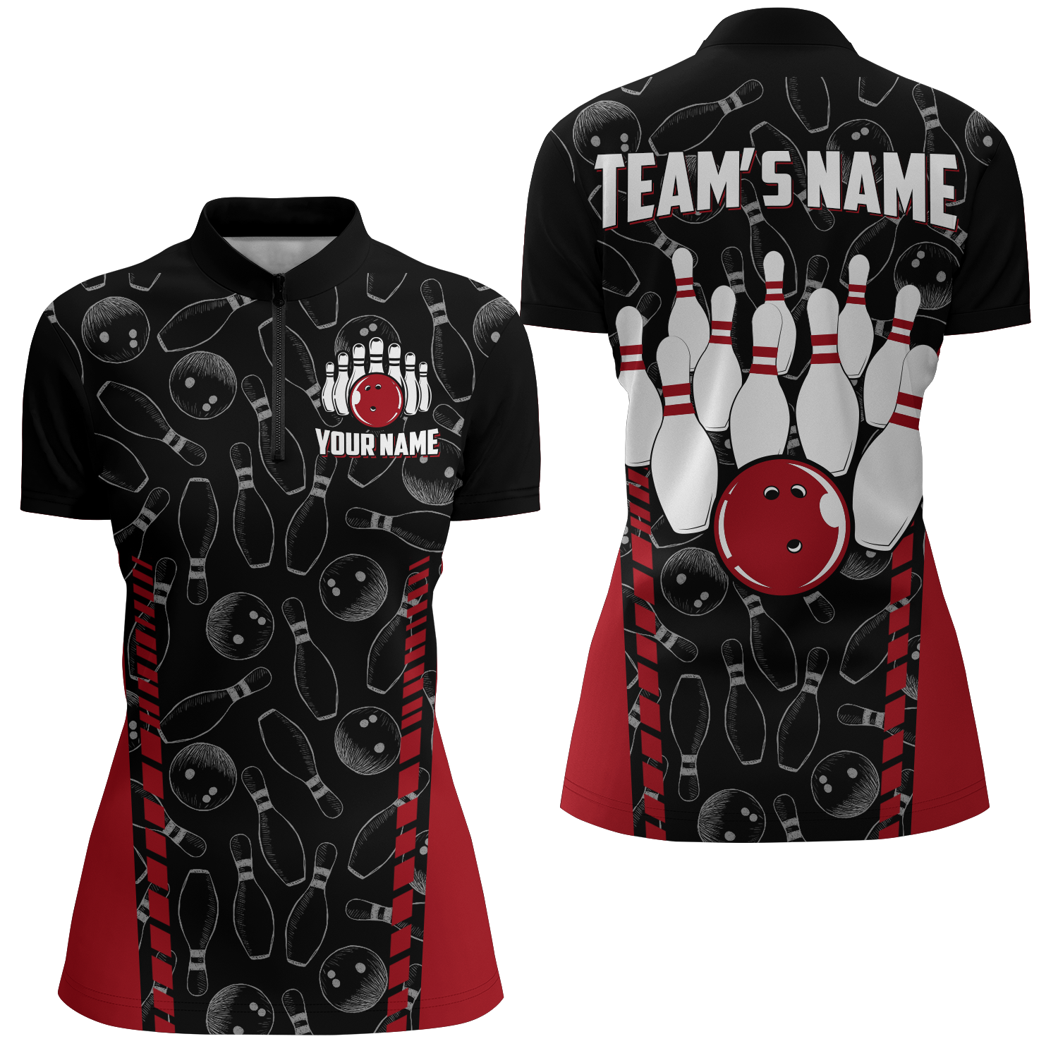 Women's Custom Bowling Quarter-Zip Jersey with Seamless Pattern B302