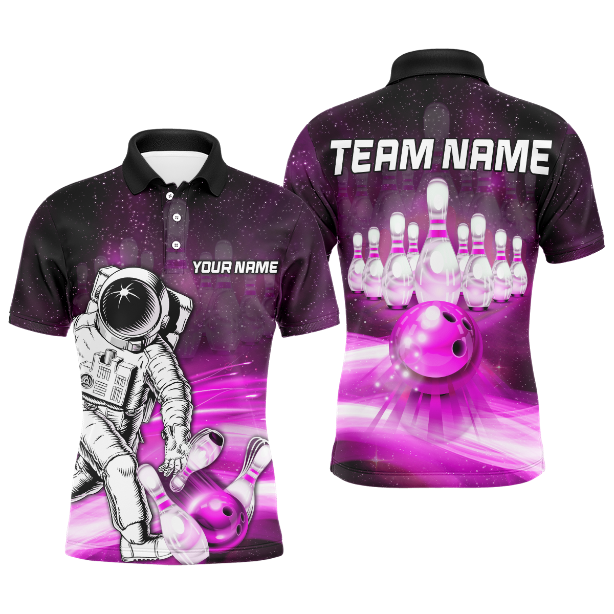Personalised Pink Bowling Polo Shirt - Unisex B532