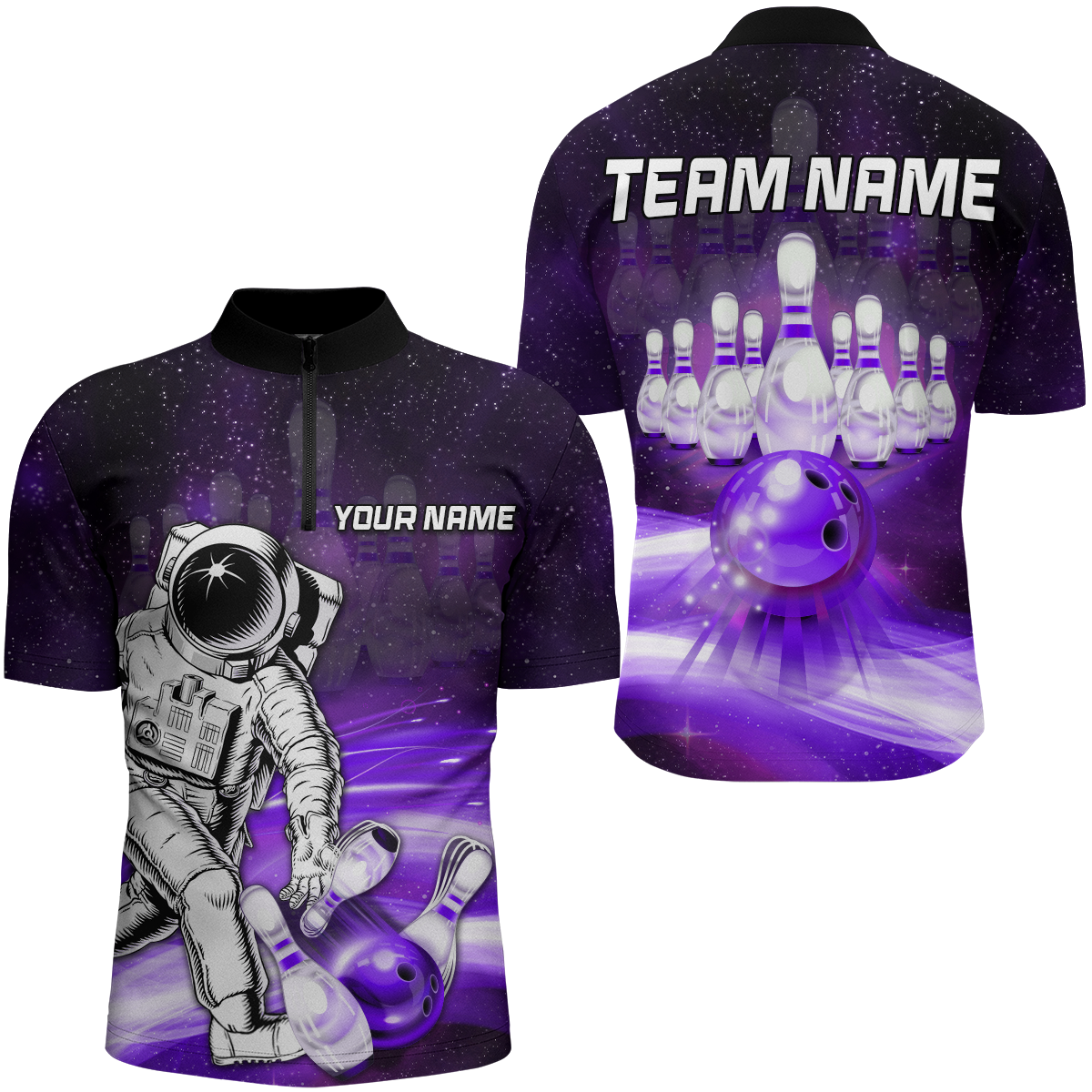 Astronaut Purple Unisex Bowling Polo Shirt B532