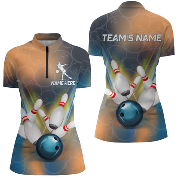 Custom 3D Bowling Quarter-Zip Shirt for Women B207