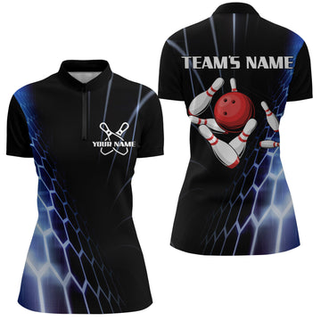 Women's Vintage Black Bowling Quarter-Zip Jersey B215