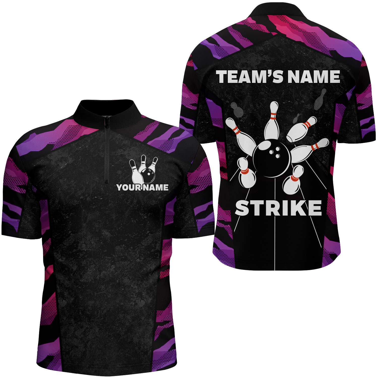 Custom Red & Purple Bowling Quarter-Zip Shirts for Men & Women B448